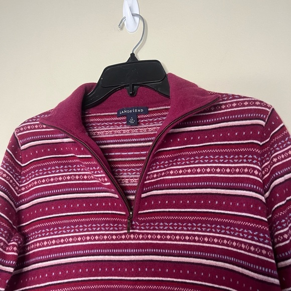 Lands End 100% Cashmere Fair Isle Quarter Zip Sweater - Picture 3 of 11